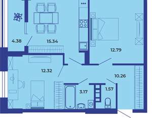 2-к квартира, вторичка, 60м2, 18/19 этаж