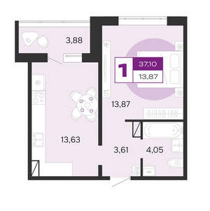 1-к квартира, вторичка, 37м2, 2/10 этаж