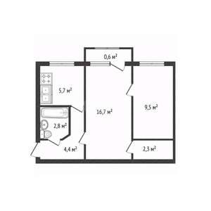 2-к квартира, вторичка, 41м2, 4/5 этаж