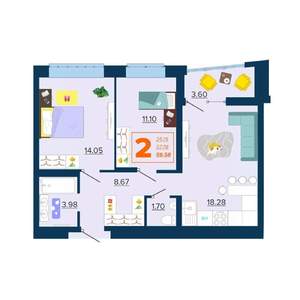 2-к квартира, вторичка, 60м2, 3/16 этаж