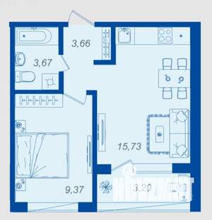 1-к квартира, вторичка, 34м2, 2/17 этаж