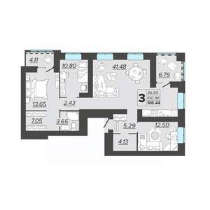 3-к квартира, вторичка, 106м2, 13/15 этаж
