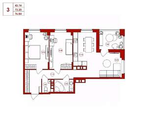 3-к квартира, строящийся дом, 77м2, 13/16 этаж