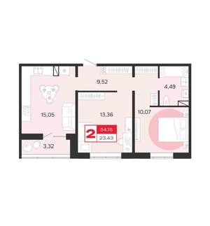 2-к квартира, вторичка, 54м2, 3/10 этаж