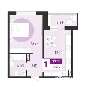 1-к квартира, вторичка, 37м2, 6/10 этаж