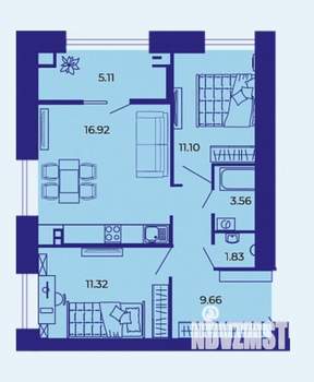 2-к квартира, сданный дом, 60м2, 4/9 этаж