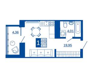 1-к квартира, вторичка, 26м2, 13/17 этаж