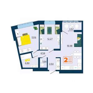 2-к квартира, вторичка, 61м2, 9/16 этаж