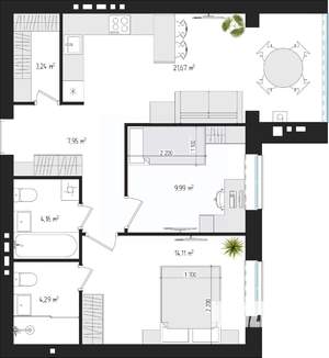 2-к квартира, строящийся дом, 64м2, 2/4 этаж