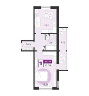 1-к квартира, вторичка, 47м2, 9/10 этаж
