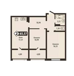 2-к квартира, вторичка, 66м2, 7/16 этаж