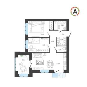 2-к квартира, вторичка, 73м2, 8/9 этаж