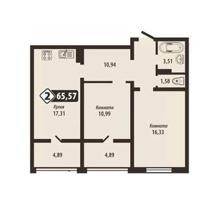 2-к квартира, строящийся дом, 66м2, 15/16 этаж