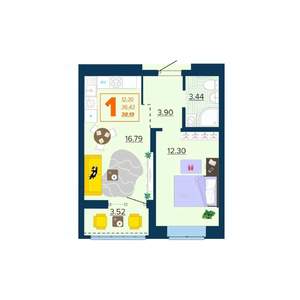 1-к квартира, вторичка, 38м2, 4/16 этаж