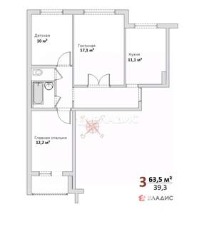3-к квартира, вторичка, 64м2, 8/10 этаж