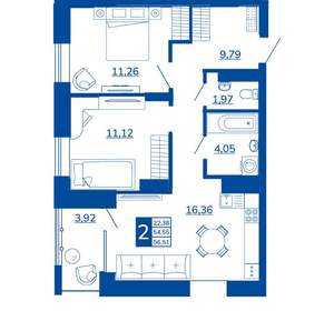 2-к квартира, вторичка, 56м2, 3/17 этаж