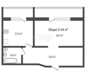 1-к квартира, вторичка, 44м2, 3/15 этаж