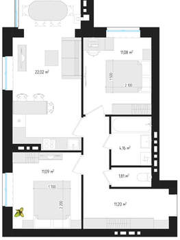 2-к квартира, вторичка, 60м2, 4/4 этаж
