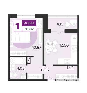 1-к квартира, вторичка, 40м2, 8/8 этаж