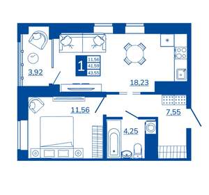 1-к квартира, вторичка, 43м2, 5/17 этаж