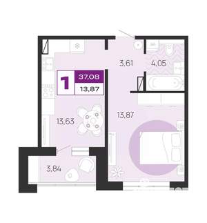 1-к квартира, вторичка, 37м2, 1/10 этаж