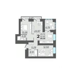 2-к квартира, вторичка, 67м2, 8/15 этаж