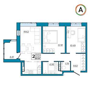 2-к квартира, вторичка, 61м2, 4/16 этаж