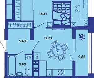 1-к квартира, вторичка, 46м2, 2/19 этаж