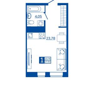 1-к квартира, вторичка, 27м2, 4/17 этаж