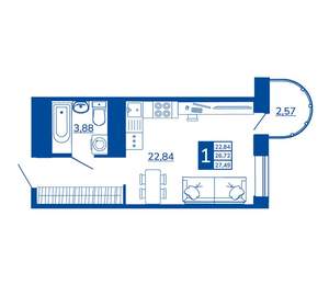 1-к квартира, вторичка, 27м2, 12/17 этаж