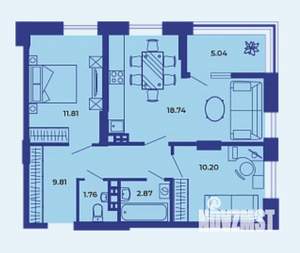 2-к квартира, вторичка, 60м2, 6/19 этаж