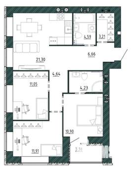 3-к квартира, сданный дом, 80м2, 4/9 этаж