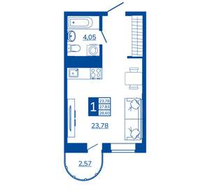 1-к квартира, вторичка, 28м2, 5/17 этаж