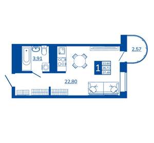 1-к квартира, вторичка, 27м2, 5/17 этаж