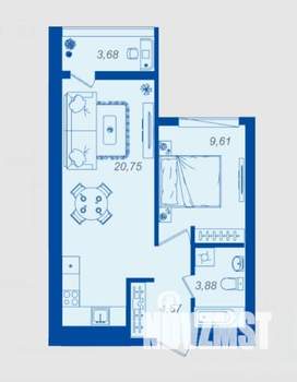 1-к квартира, вторичка, 41м2, 3/17 этаж
