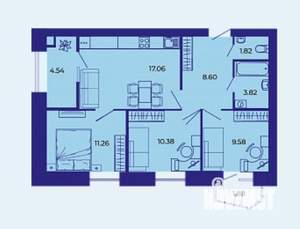 3-к квартира, сданный дом, 68м2, 9/9 этаж