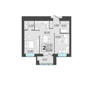 2-к квартира, вторичка, 55м2, 2/15 этаж