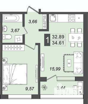 1-к квартира, вторичка, 34м2, 2/17 этаж