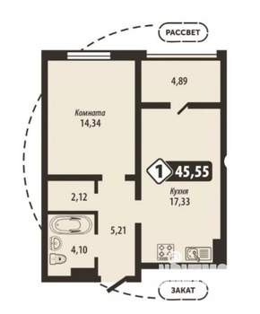 1-к квартира, вторичка, 46м2, 10/16 этаж