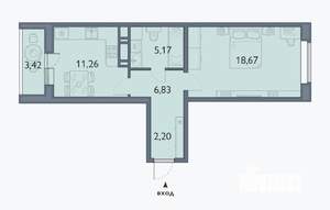 1-к квартира, сданный дом, 45м2, 1/16 этаж