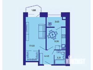 1-к квартира, вторичка, 38м2, 2/9 этаж