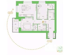 2-к квартира, сданный дом, 77м2, 4/7 этаж