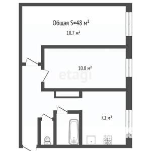 2-к квартира, вторичка, 48м2, 1/5 этаж