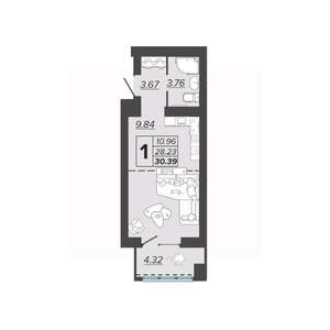 1-к квартира, вторичка, 30м2, 6/9 этаж
