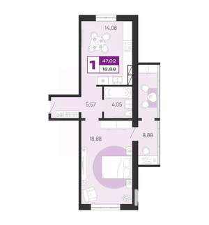 1-к квартира, строящийся дом, 47м2, 1/10 этаж