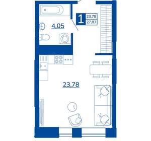 1-к квартира, вторичка, 27м2, 4/17 этаж