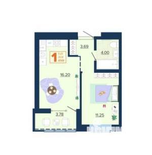 1-к квартира, вторичка, 37м2, 9/16 этаж