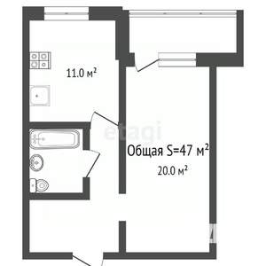 1-к квартира, вторичка, 47м2, 9/9 этаж