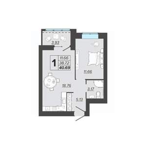 1-к квартира, вторичка, 41м2, 4/9 этаж
