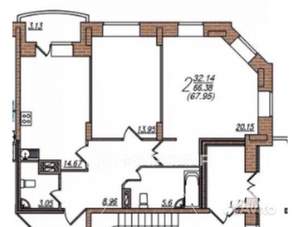 2-к квартира, вторичка, 68м2, 13/16 этаж
